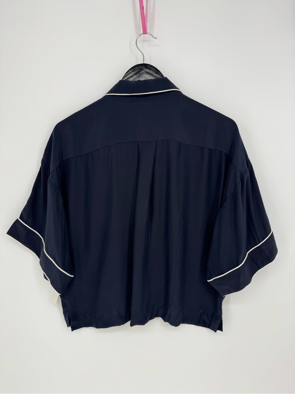 Frame NWT 100% Silk Boxy Button Front Top Navy Blue Large - Picture 3 of 8